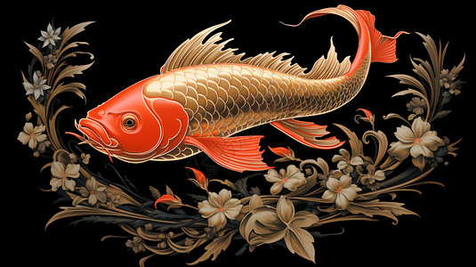 中式古风的手绘鲤鱼创意插图背景图片