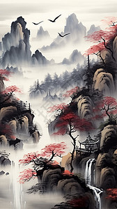 山间意境风水画背景图片