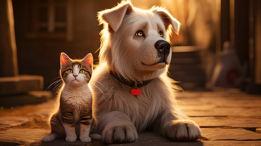 3D立体卡通风格的猫咪和狗狗图片