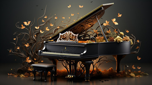 艺术美感的钢琴房背景图片