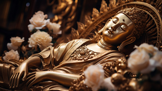 佛雕像卧姿的神像雕塑设计图片