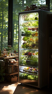 厨房的立式透明冰柜图片