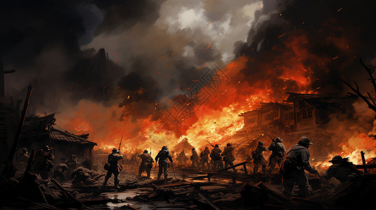 战地火焰士兵腥风血雨的战斗插画