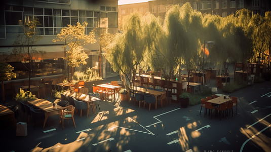 阳光下的室外咖啡厅背景图片