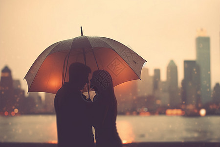 雨天里的情侣图片