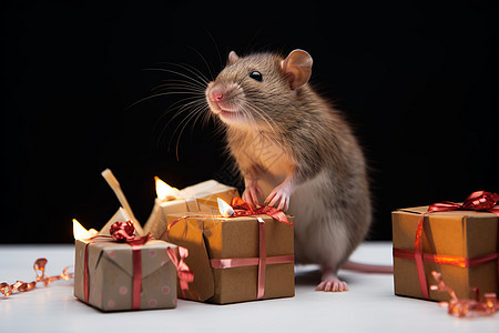 可爱的鼠标与圣诞礼物图片
