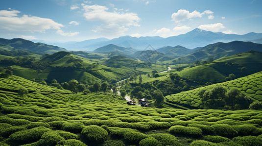 美丽的山间种植茶园景观图片