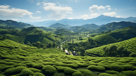 美丽的山间种植茶园景观图片