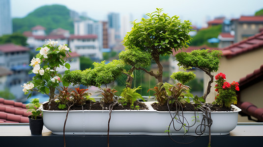 阳台上的生态盆栽背景图片