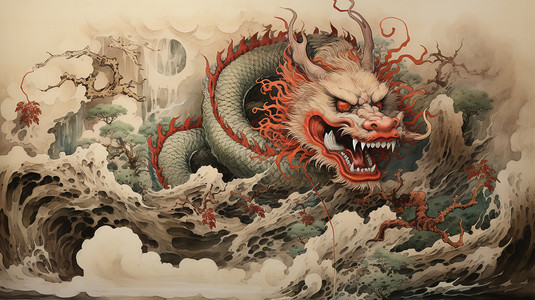 神秘的中国龙创意插图图片