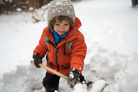 在雪地玩耍的男孩背景图片