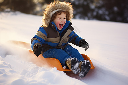 冬天滑雪的男孩图片