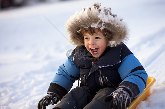 雪地上的小男孩图片