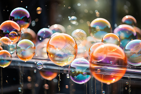 五颜六色泡泡漂在空中的气泡背景