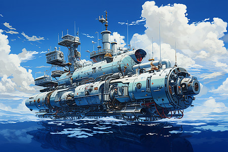 白云下的潜水艇图片