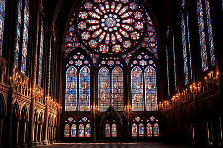 大型彩绘玻璃窗的教堂图片