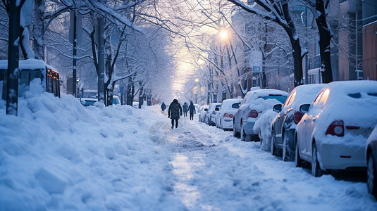 雪地上行走的人背景图片