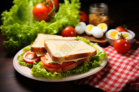 健康的三明治早餐高清图片