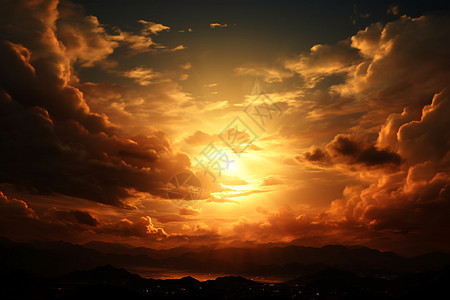 天空瑰丽的日落景象背景图片