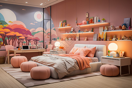 粉色的儿童卧室背景图片