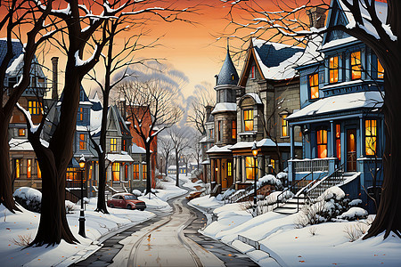 冬日城市童话景色背景图片