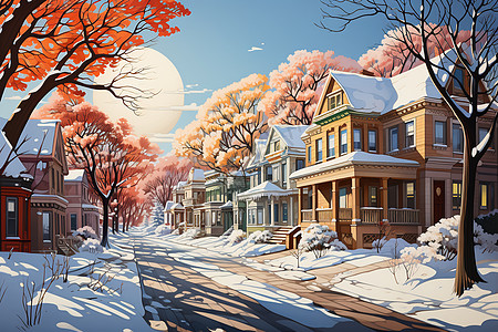 美丽的雪后小镇图片