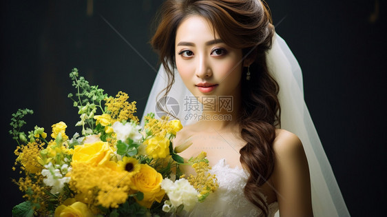 拿着花束的美丽新娘图片