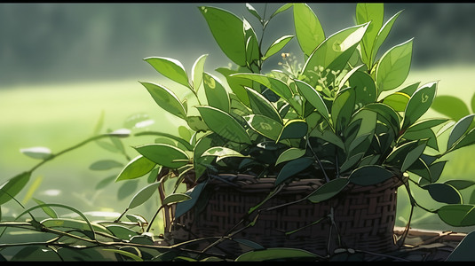 生长在篮子里的绿色植物图片