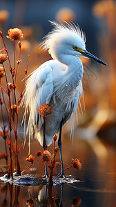 一只美丽白鹭在芦苇丛中图片