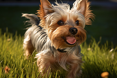 快乐的小狗在草坪上奔跑图片