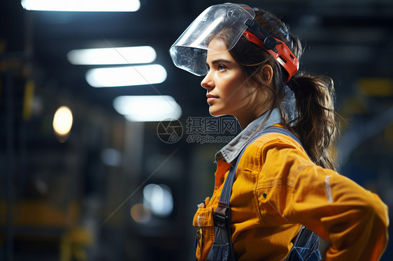 工厂女工戴着安全头盔图片