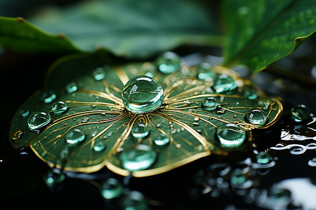 绿叶上的雨滴图片