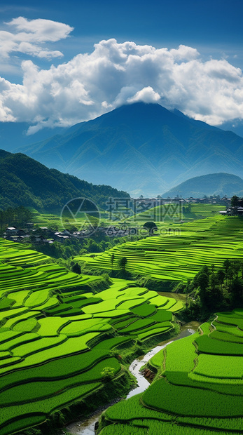 远山的梯田图片