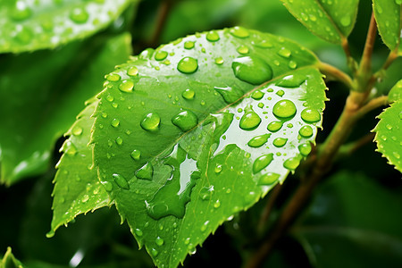 树叶上的雨滴图片