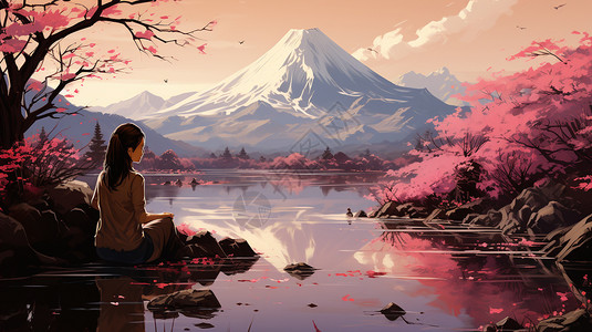 创意艺术的富士山美丽景观图片