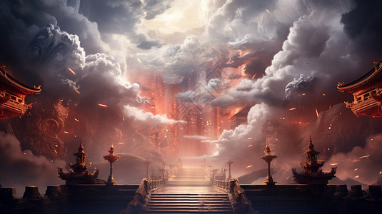 创意艺术的云顶天宫插图背景图片
