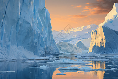 夕阳下的冰山图片
