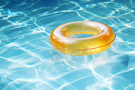 夏日泳池中漂浮的黄色泳圈背景图片