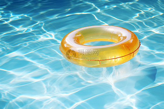 夏日泳池中漂浮的黄色泳圈图片