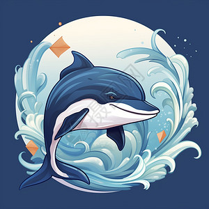 手绘lOGO手绘海豚标志插画