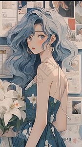 浅蓝色头发的女孩背景图片