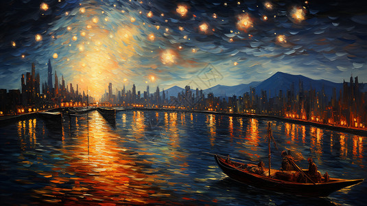 星光倒映在湖面上图片