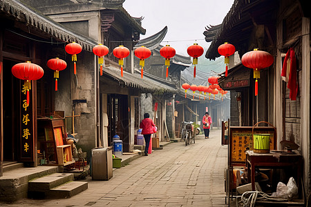 春节喜庆的乡村街道图片