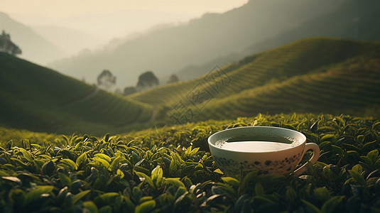 清晨宁静的茶园图片