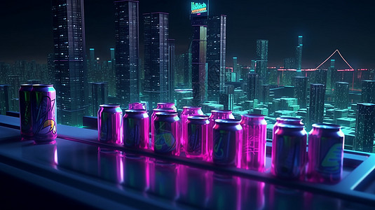 霓虹城市中的罐装饮料图片