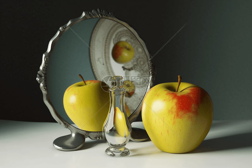 静物的苹果和镜子图片