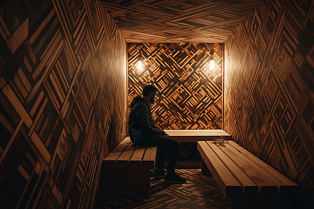 现代木质房间中的男人图片