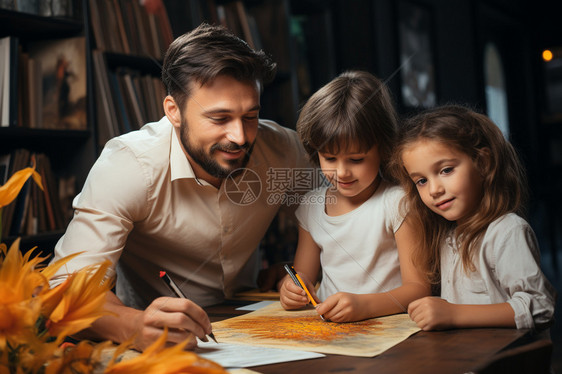 爸爸在教孩子学习学字图片