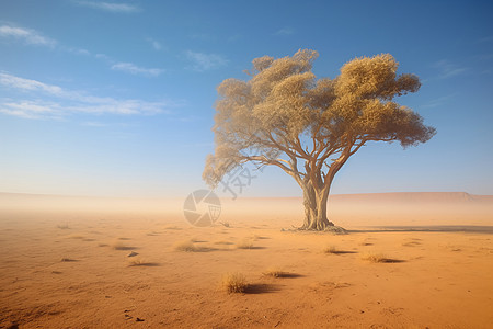 沙漠中宁静的树图片