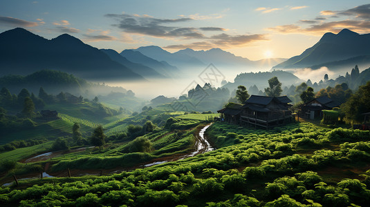 清晨农村的美景图片